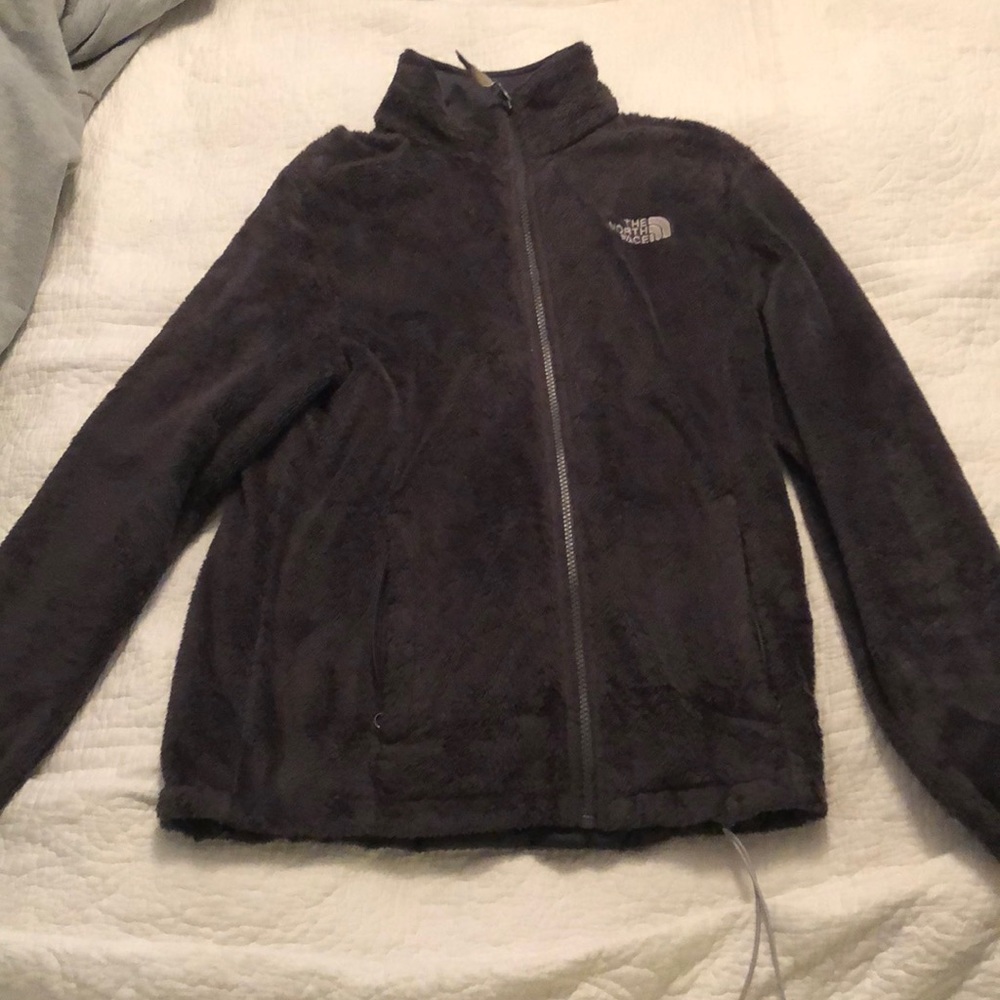 Fuzzy grey north face zip up